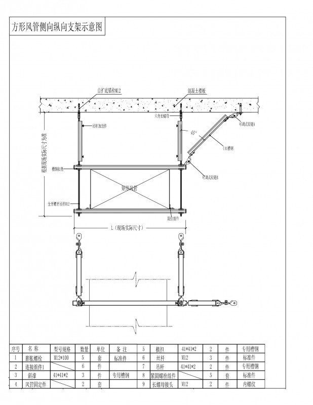 方形風管側、縱向安裝示意圖